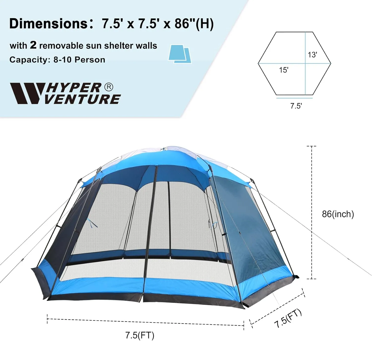 Screen House 15x13 FT Mesh Canopy Tent Camping Gazebo Shelter for 8-10 People Outdoor Party Activities