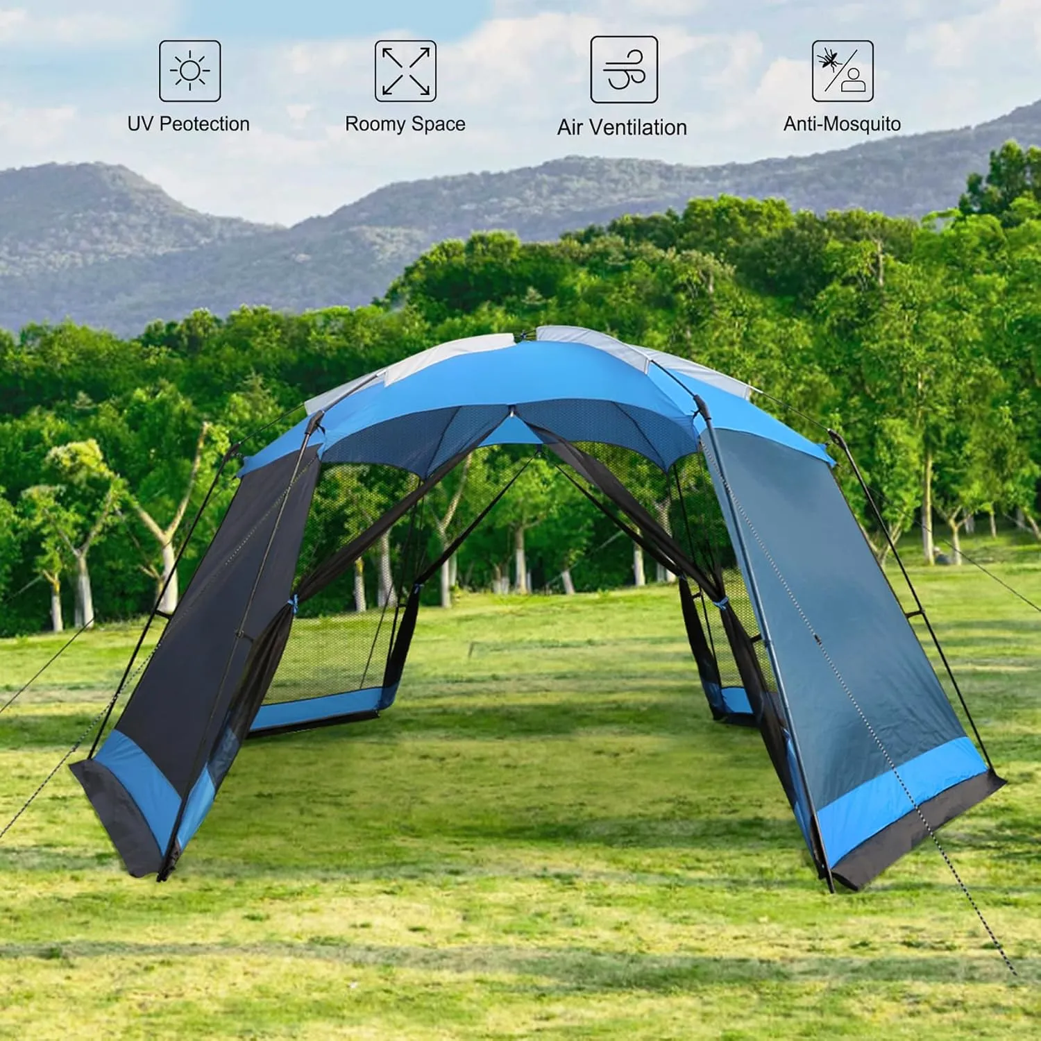 Screen House 15x13 FT Mesh Canopy Tent Camping Gazebo Shelter for 8-10 People Outdoor Party Activities