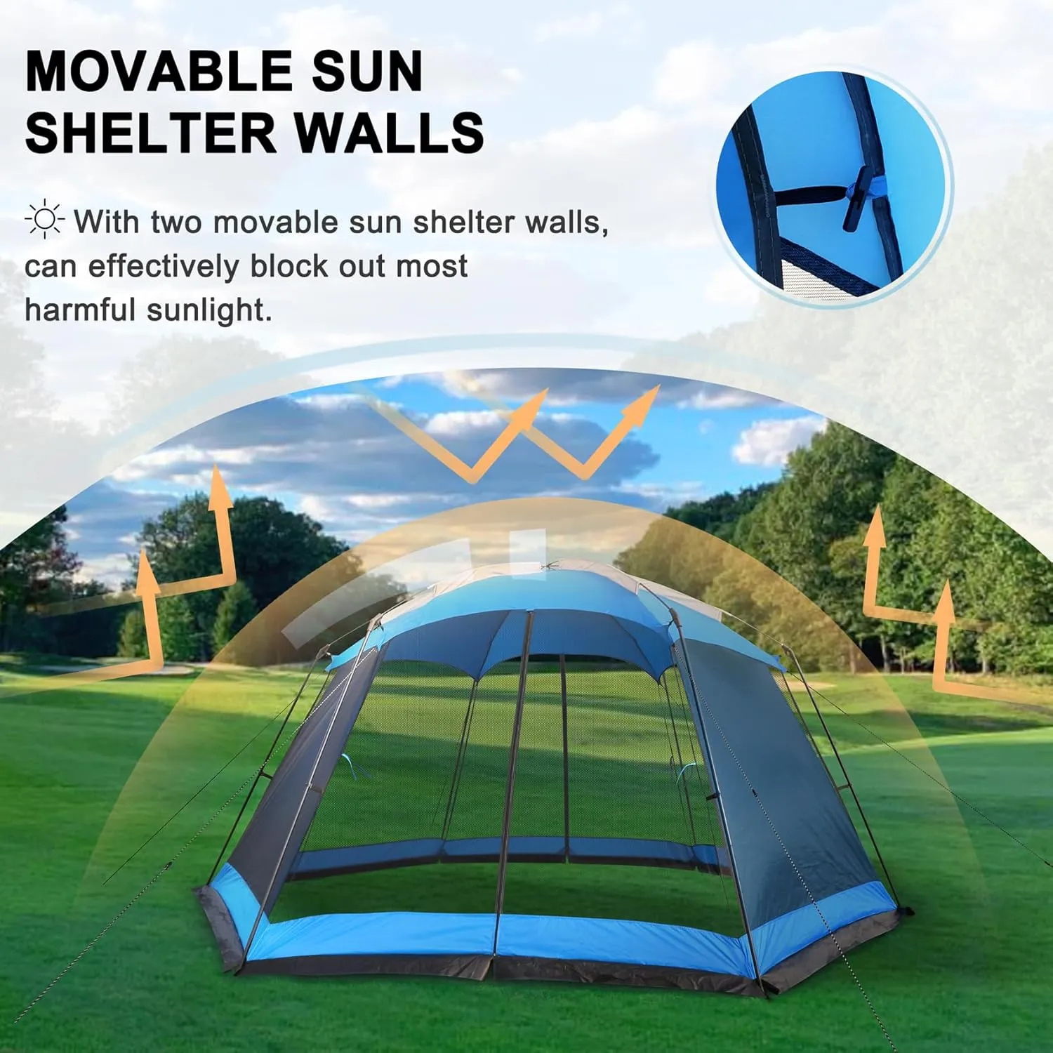 Screen House 15x13 FT Mesh Canopy Tent Camping Gazebo Shelter for 8-10 People Outdoor Party Activities
