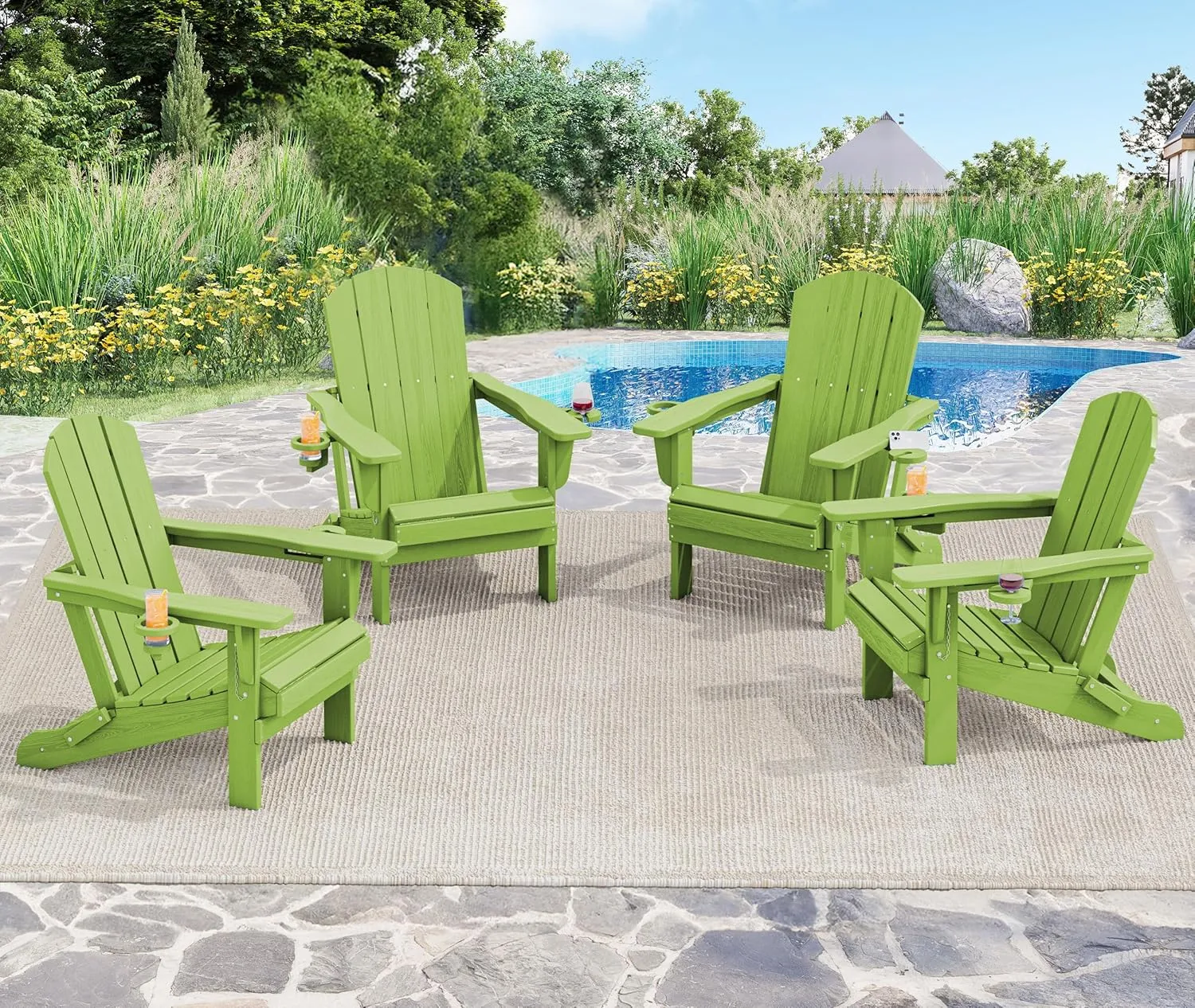 SERWALL Adirondack Chair with Cup Holders - Composite Adirondack Chairs HDPE Outdoor Chairs All Weather Use- Apple