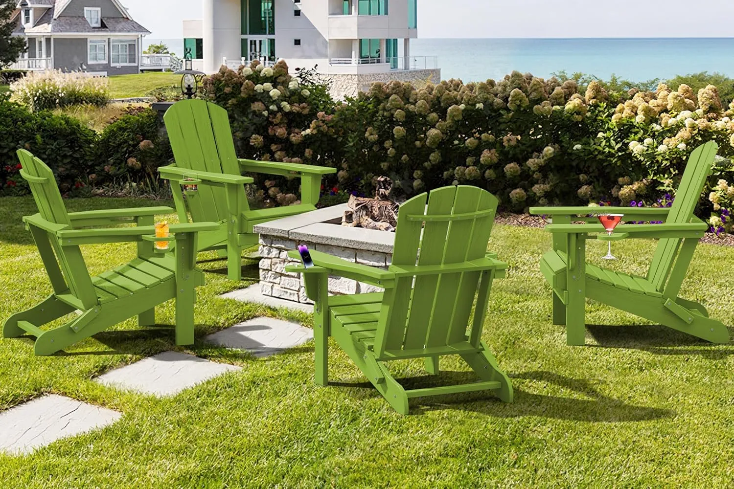 SERWALL Adirondack Chair with Cup Holders - Composite Adirondack Chairs HDPE Outdoor Chairs All Weather Use- Apple