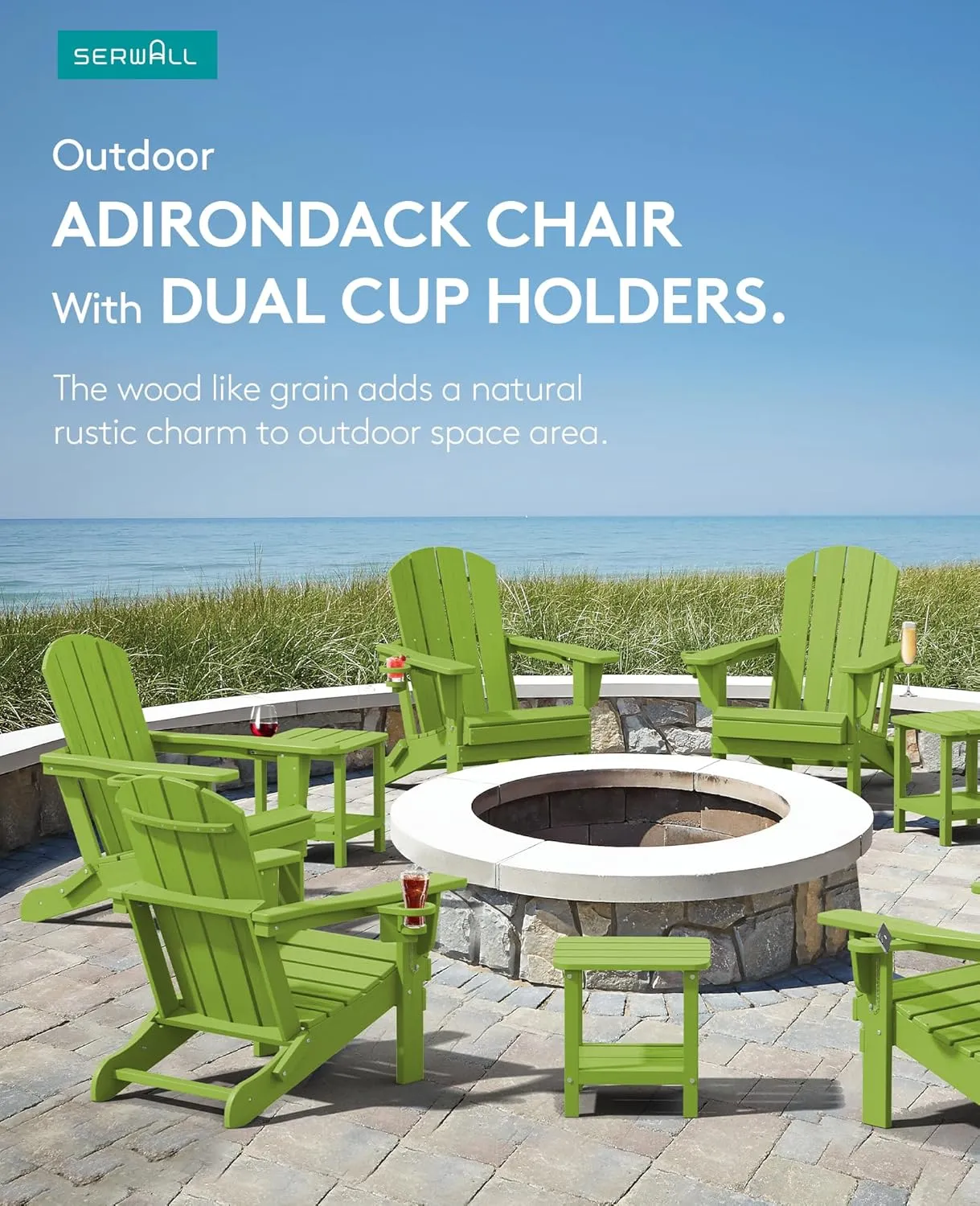 SERWALL Adirondack Chair with Cup Holders - Composite Adirondack Chairs HDPE Outdoor Chairs All Weather Use- Apple