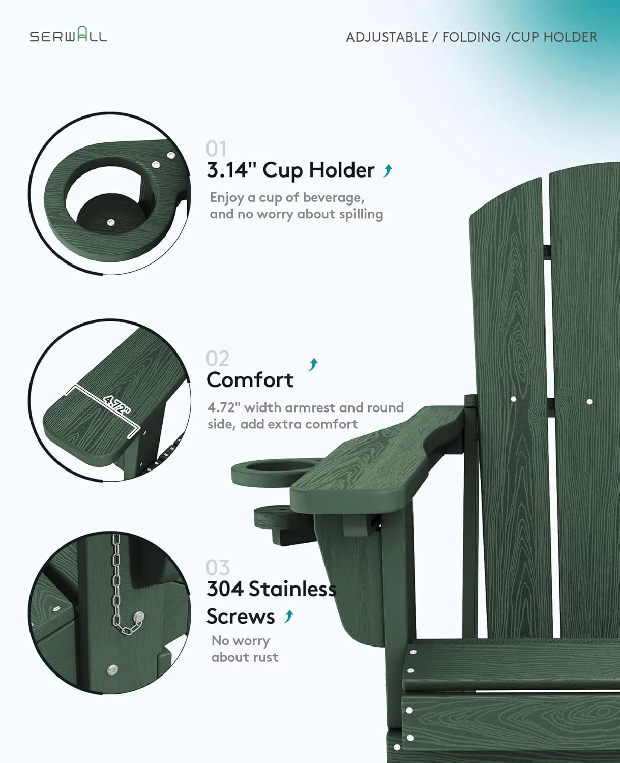 SERWALL Adjustable Folding Adirondack Chair Green
