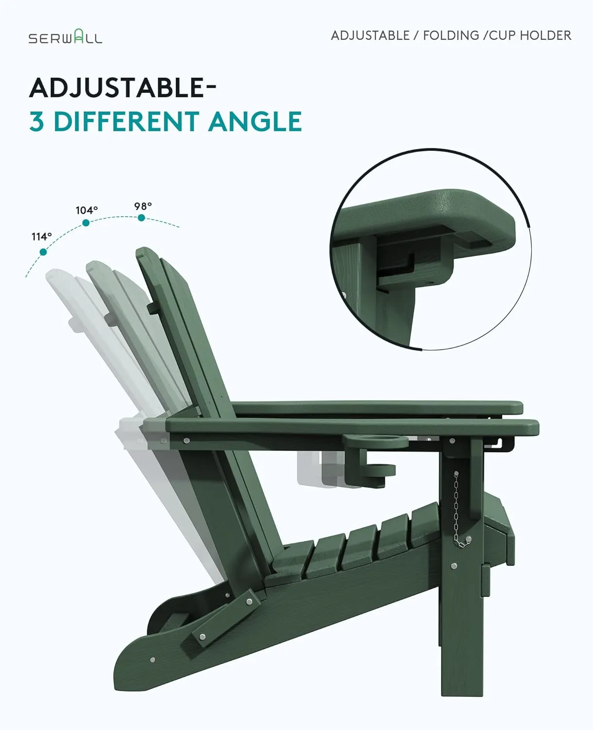 SERWALL Adjustable Folding Adirondack Chair Green