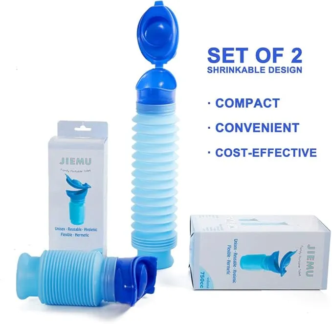Set of 2 Portable Travel Urinal, Collapsible Urinals for Men and Women, Reusable Kids Potty, Personal Pee Bottle for Outdoor Camping, Long Road Trip and in Traffic