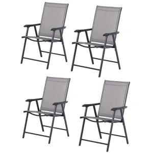 Set of 4 Stackable Outdoor Folding Chairs with Armrests, Metal Frame, Gray