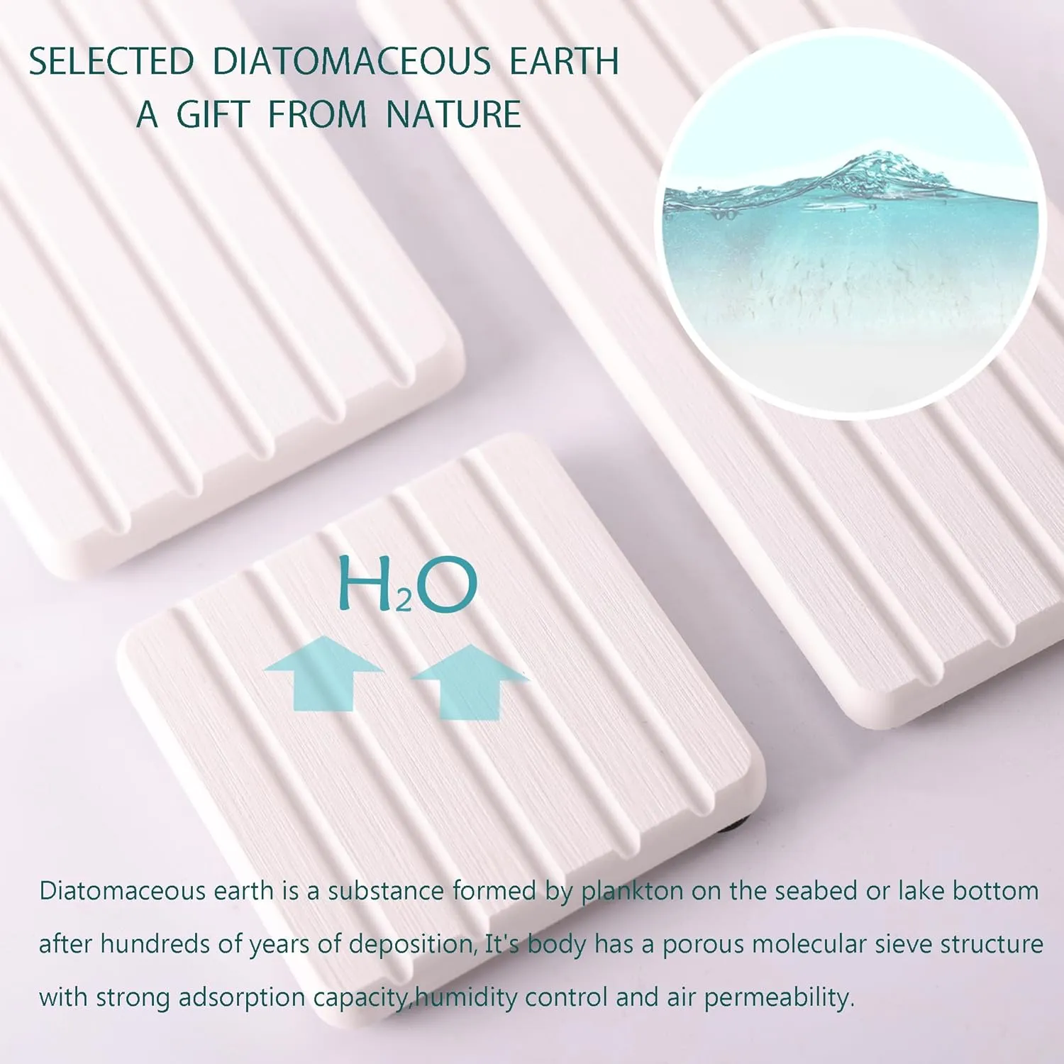 Set of 4 Water Absorbent Diatomite Soap Dish, Diatomaceous Earth Coasters, Hand Soap Holder with Grooves, Water Absorbing Stone Tray Used for Plants & Toiletries in The Modern Home