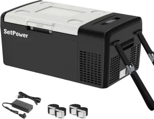 Setpower Car Refrigerator Electric Cooler 15L/15.8QT, Car Fridge Portable Freezer 12V Refrigerator Plug In Camping Cooler 12/24V DC 110/240V AC for Truck RV Travel Road Trip, Black