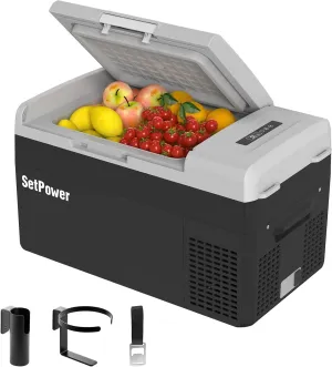 Setpower FC20 Portable 12v Refrigerator, -4℉-68℉ Fast Cooling Car Refrigerator, 20L/21Qt Car Fridge Portable Freezer with 12/24V DC and 110/240V AC, Electric Cooler (Black, 20L With AC Adapter)