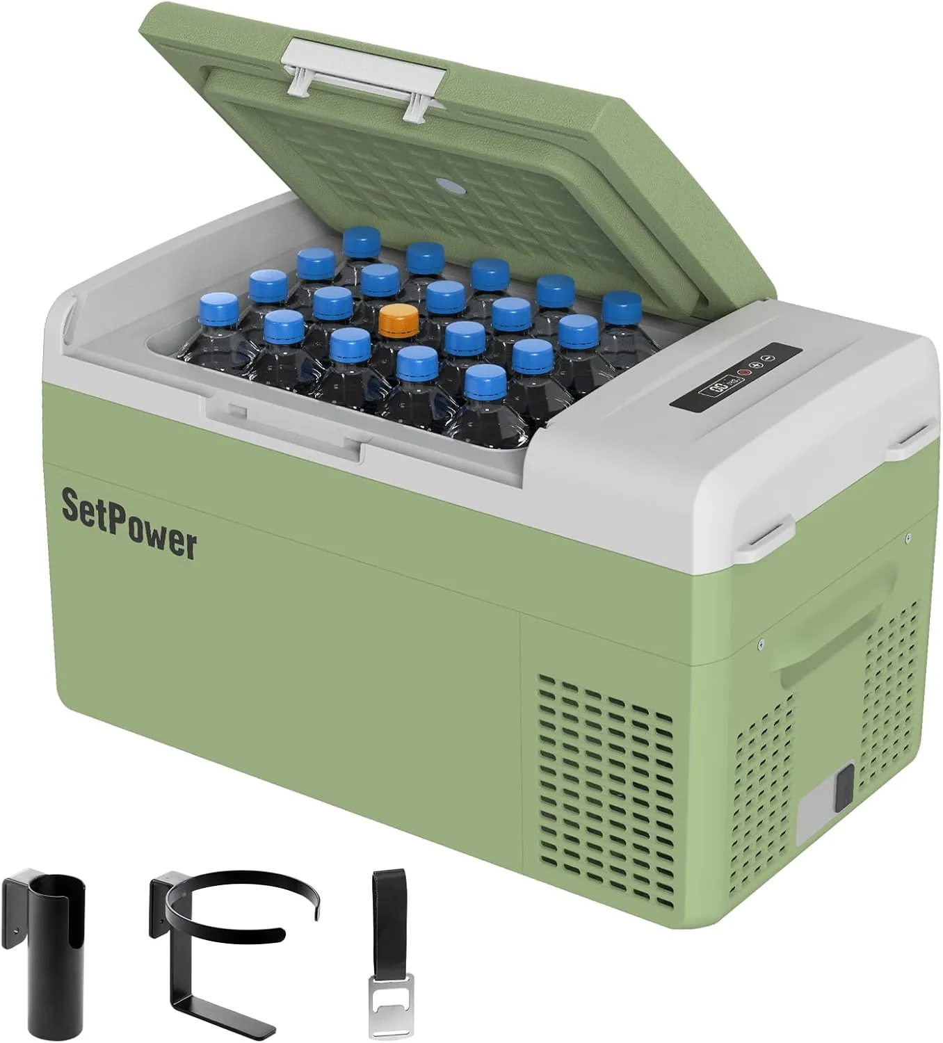 Setpower FC20 Portable 12v Refrigerator, -4℉-68℉ Fast Cooling Car Refrigerator, 20L/21Qt Car Fridge Portable Freezer with 12/24V DC and 110/240V AC, Electric Cooler (Green, 20L With AC Adapter)