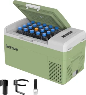 Setpower FC20 Portable 12v Refrigerator, -4℉-68℉ Fast Cooling Car Refrigerator, 20L/21Qt Car Fridge Portable Freezer with 12/24V DC and 110/240V AC, Electric Cooler (Green, 20L With AC Adapter)