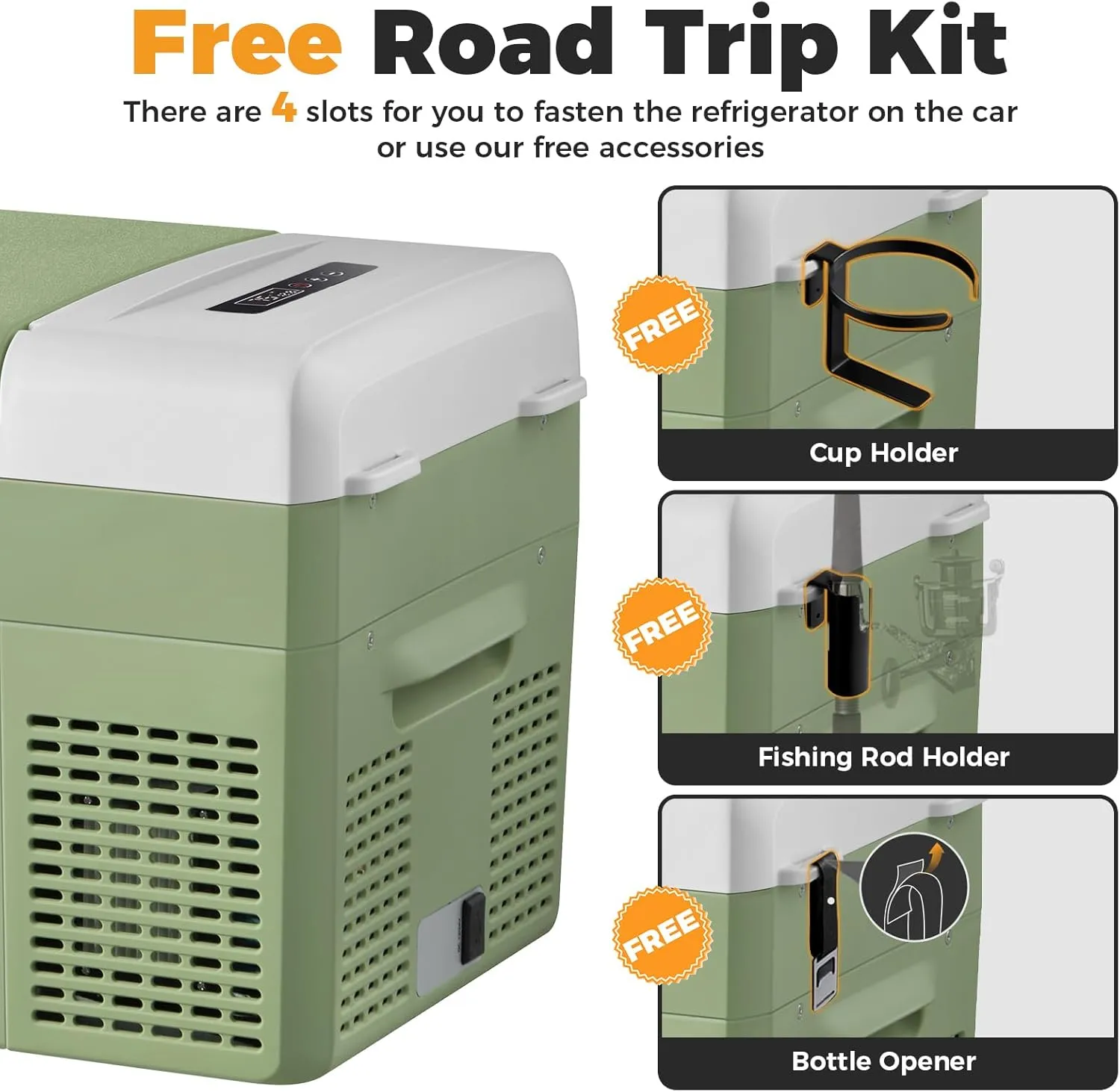 Setpower FC20 Portable 12v Refrigerator, -4℉-68℉ Fast Cooling Car Refrigerator, 20L/21Qt Car Fridge Portable Freezer with 12/24V DC and 110/240V AC, Electric Cooler (Green, 20L With AC Adapter)