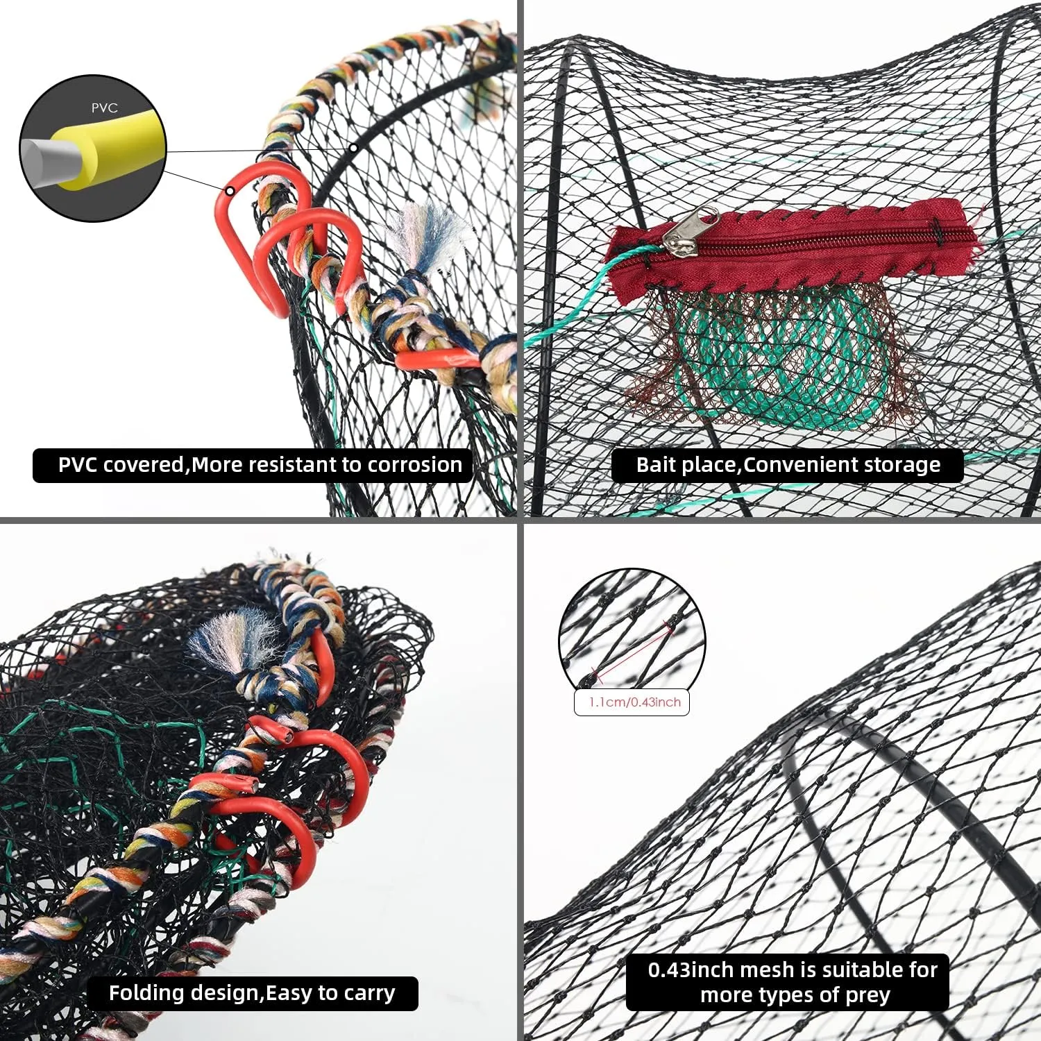 SF Fishing Bait Trap Casting Net 1Pack/3Packs Baitfish Crawfish Crayfish Shrimp Collapsible Cast Net Crab Trap Durable Black Mesh Fishing Nets Portable Folded