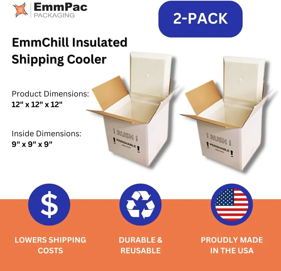 SF12A EcoFriendly Insulated Shipping Cooler, 12" x 12" x 12" (Pack of 2)(9" x 9" x 9" Inside)