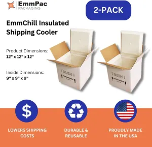 SF12A EcoFriendly Insulated Shipping Cooler, 12" x 12" x 12" (Pack of 2)(9" x 9" x 9" Inside)