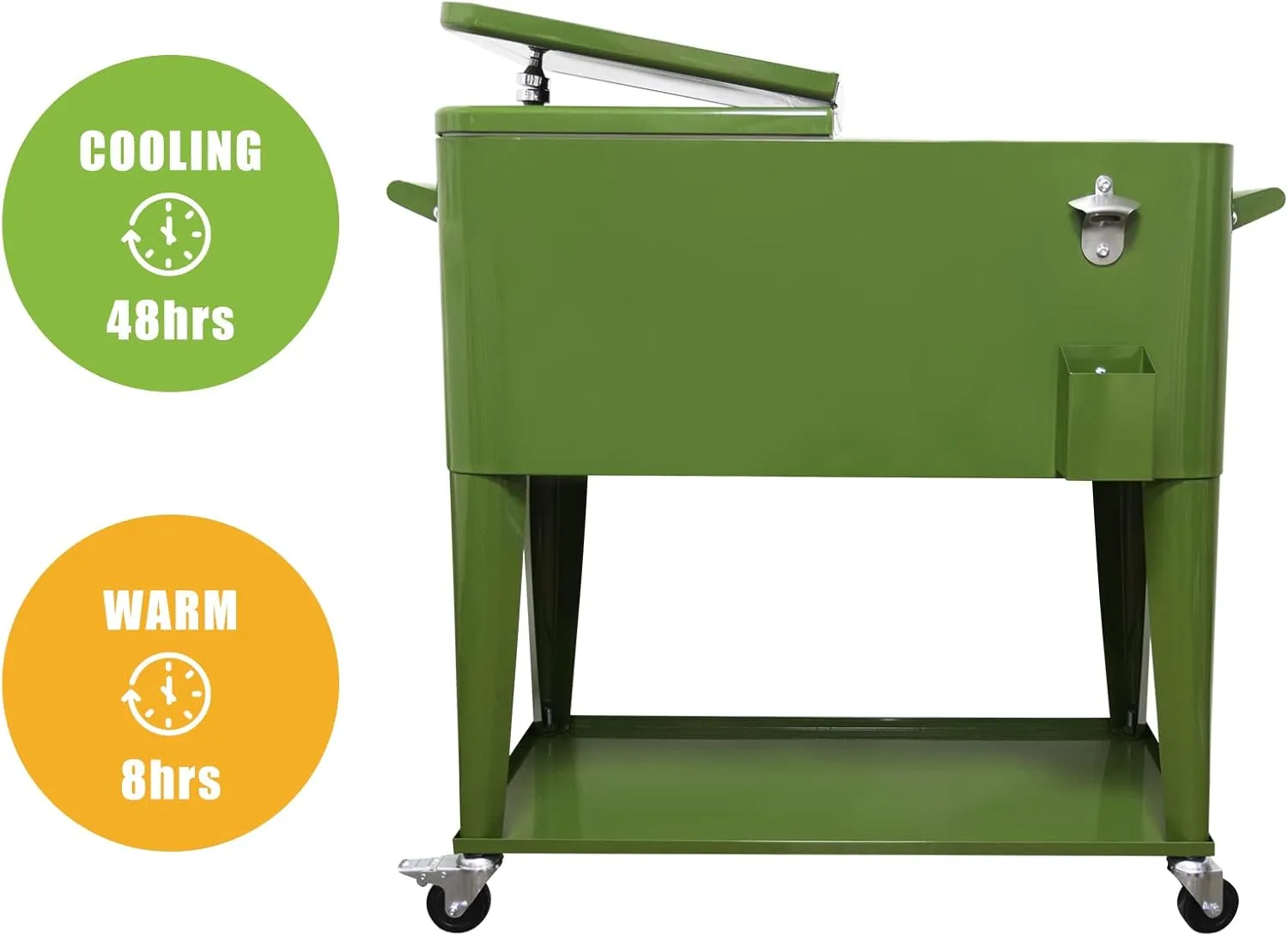 SHAREWIN 80 QT Rolling Cooler Cart Ice Chest for Outdoor Patio Deck Party Portable Party Bar Cold Drink Beverage Cart Tub, Backyard Cooler Trolley on Wheels with Shelf, Bottle Opener
