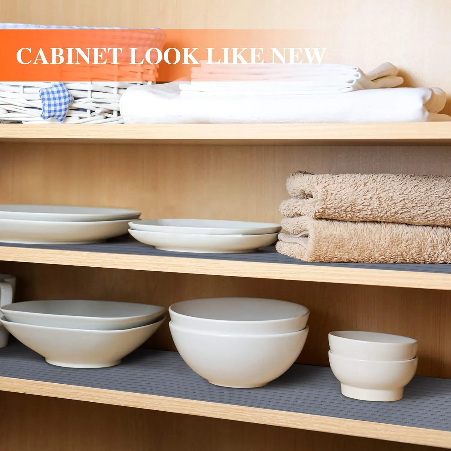 Shelf Liners Non Adhesive, Washable Cabinet Liners for Shelves, Non Slip & Oil-Proof Drawer Liners for Kitchen Cabinets, Cupboard, Pantry, Gray 12" X 20'