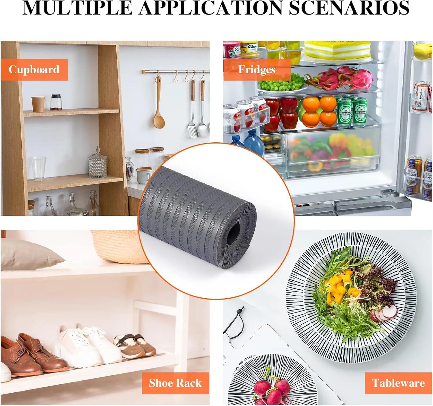 Shelf Liners Non Adhesive, Washable Cabinet Liners for Shelves, Non Slip & Oil-Proof Drawer Liners for Kitchen Cabinets, Cupboard, Pantry, Gray 12" X 20'