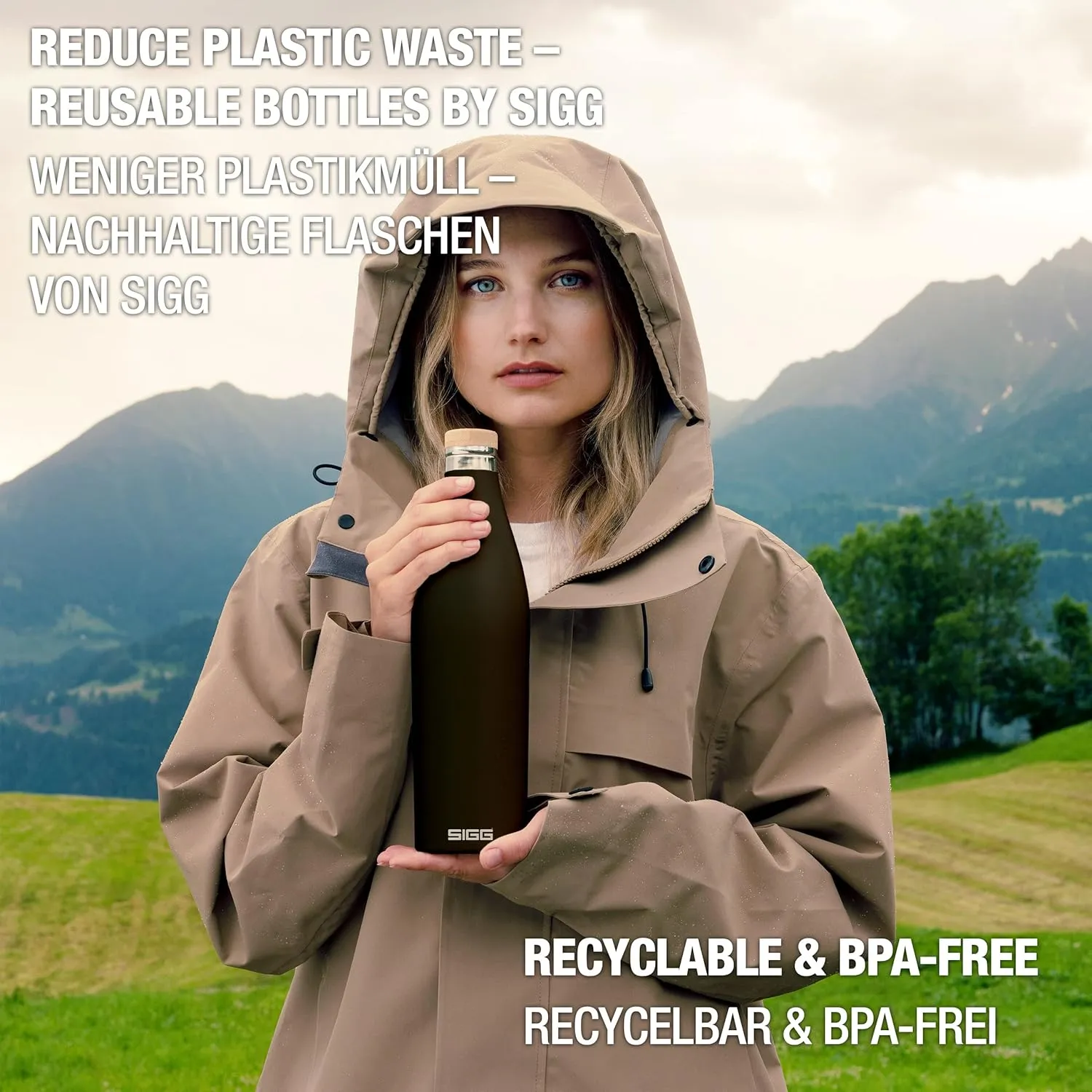 SIGG - Insulated Water Bottle - Meridian Black - Leakproof & Extra-Slim - BPA Free - Plastic Free - 18/8 Stainless Steel - Double Walled - Bamboo Screw Top - Black - 17 Oz