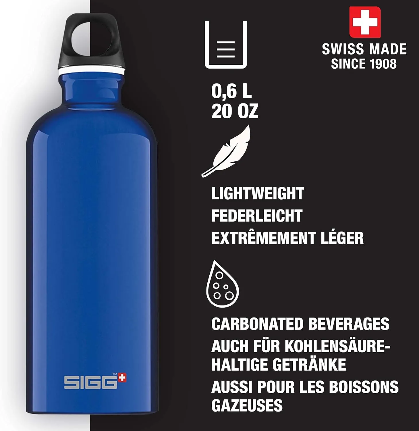 SIGG - Recycled Metal Water Bottle - Traveller - Made in Switzerland - Carbonated Drinks - BPA-Free - 20 Oz
