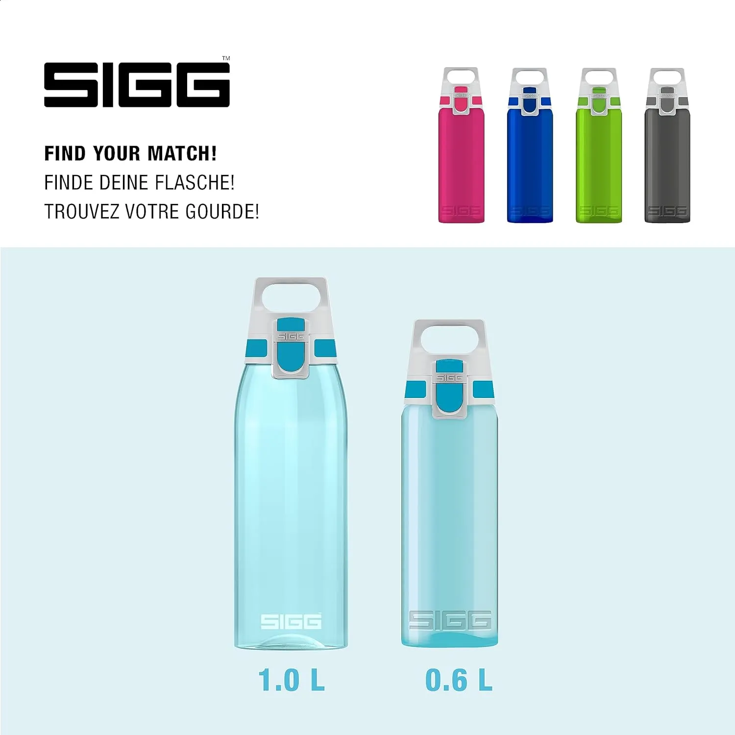 SIGG - Total Color - Refillable Sports Water Bottle - Tritan - Carbonated Drinks - Dishwasher Safe - BPA Free 20Oz, 34Oz