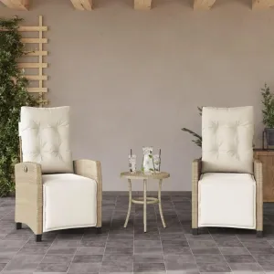 Sillas De Patio Dining Chairs Outdoor Chairs Outdoor Patio Chairs - Reclining Patio Chairs 2 pcs with Footrest Beige Poly Rattan for Beaches Park Garden Terrace