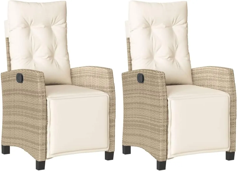 Sillas De Patio Dining Chairs Outdoor Chairs Outdoor Patio Chairs - Reclining Patio Chairs 2 pcs with Footrest Beige Poly Rattan for Beaches Park Garden Terrace