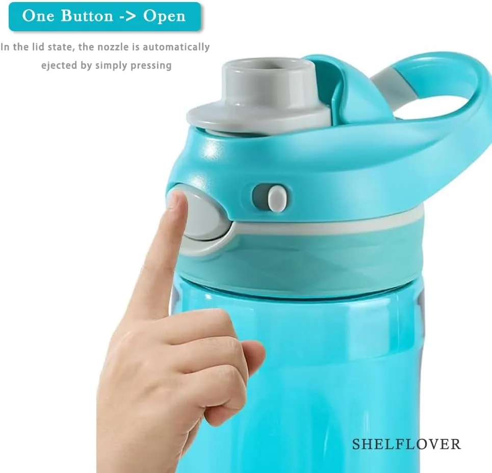 Sky Water Bottle No Straw, BPA FREE TRITAN, Lock Button Has Handle Clear Bottles, Wide Mouth Easy Clean for Women Office Travel Yoga, 24oz (750ml)
