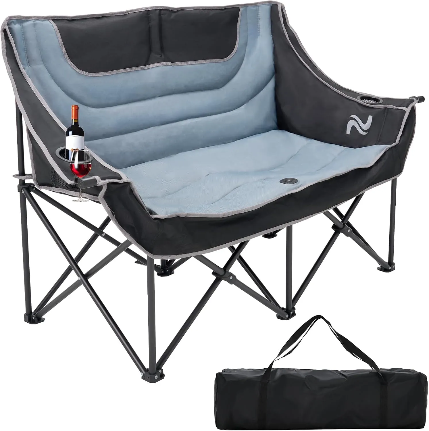 Slsy Oversized Double Camping Chair, Folding 2 Person Camping Chair Loveseat, Fully Padded Duo Chair Camping Couch, Fold Up Double Camp Chair, Lawn Chairs, Camping Bench with Carrying Bag