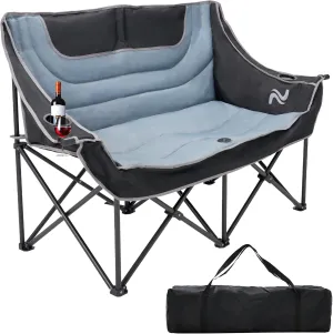 Slsy Oversized Double Camping Chair, Folding 2 Person Camping Chair Loveseat, Fully Padded Duo Chair Camping Couch, Fold Up Double Camp Chair, Lawn Chairs, Camping Bench with Carrying Bag