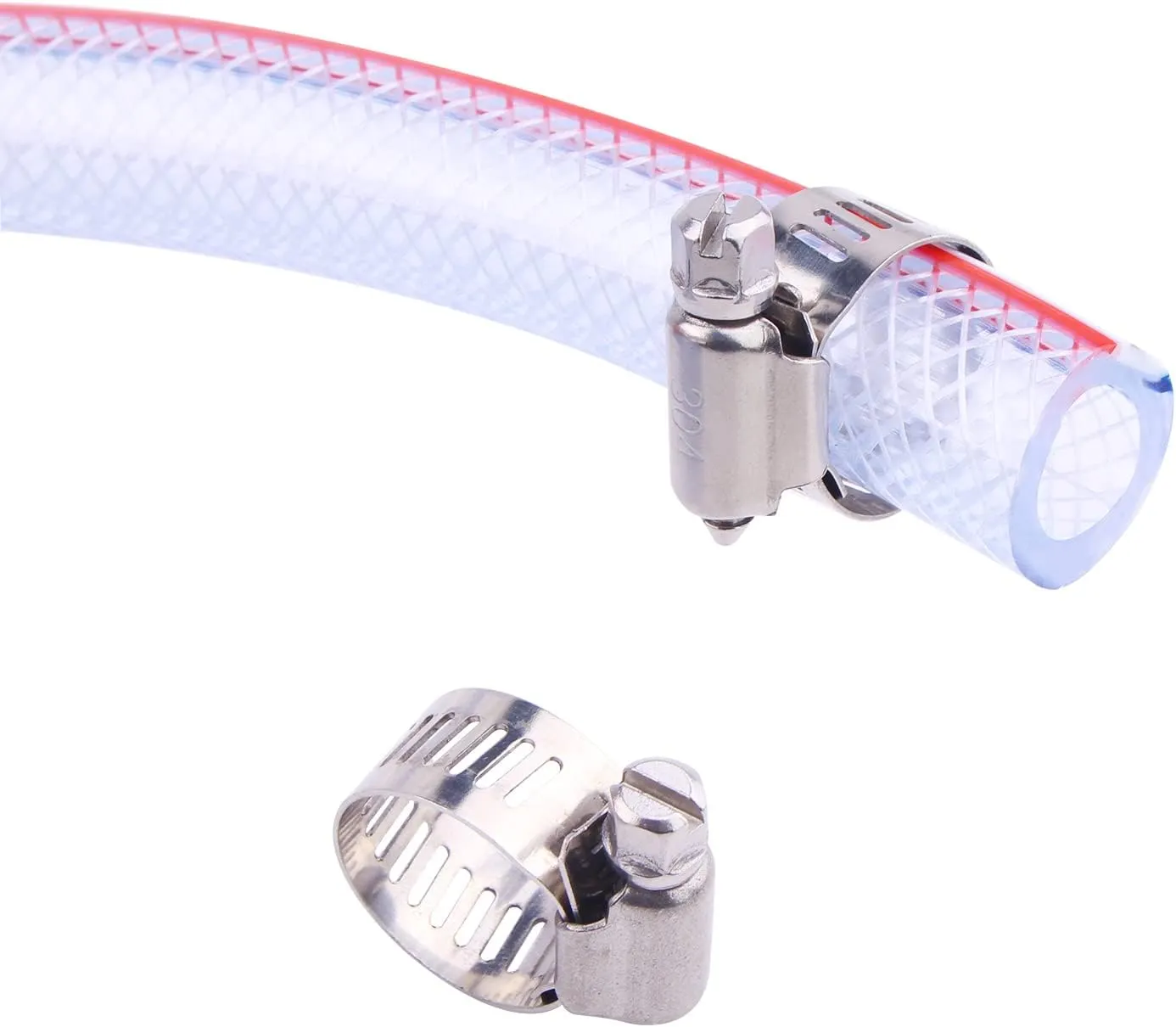 Soft Braided PVC Tubing - 1/2" x 3/4" OD High Pressure Clear Flexible PVC Tube Reinforced Vinyl Hose for Water, Oil with 2pcs Hose Clamps (25Ft)