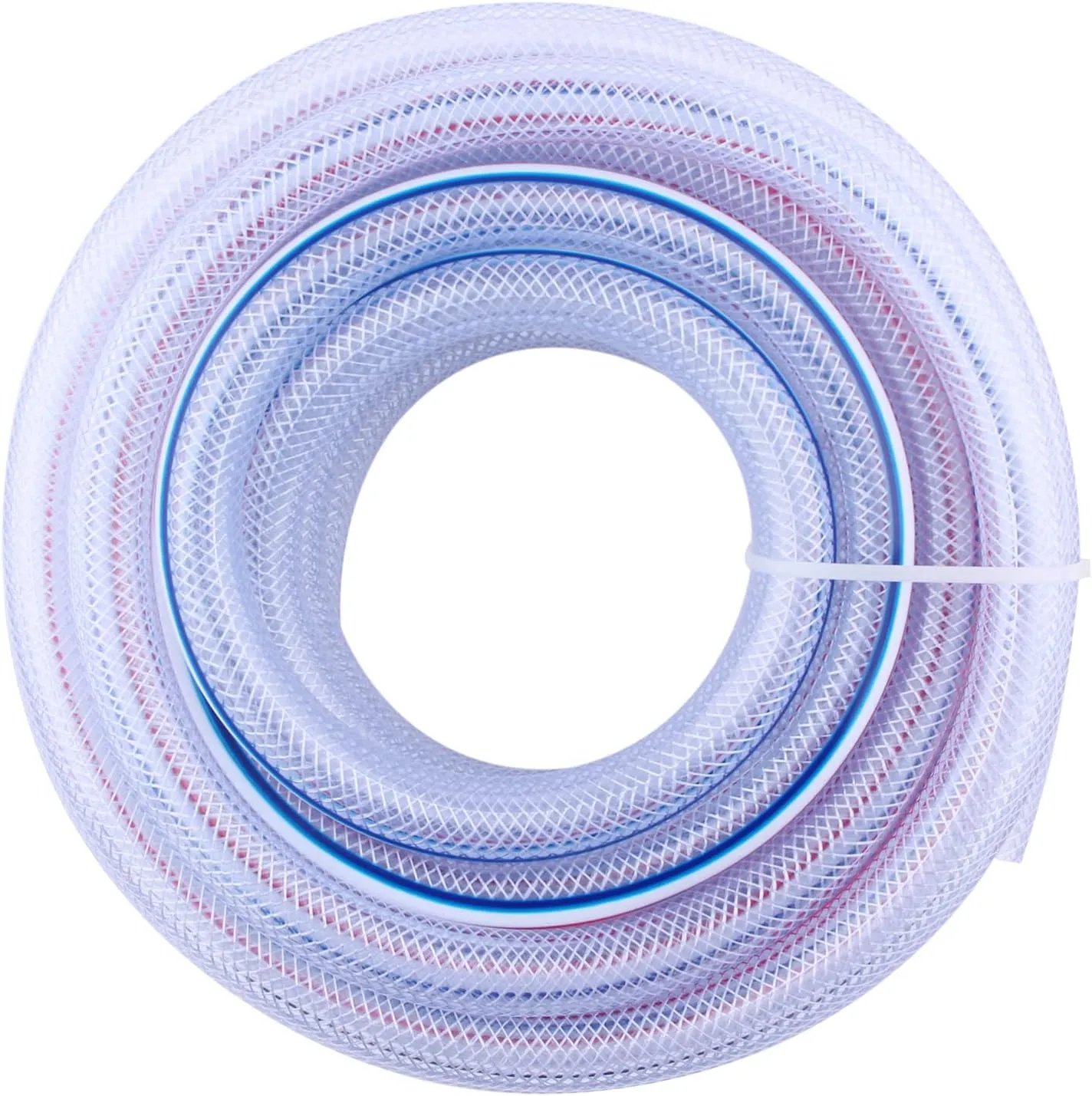 Soft Braided PVC Tubing - 1/2" x 3/4" OD High Pressure Clear Flexible PVC Tube Reinforced Vinyl Hose for Water, Oil with 2pcs Hose Clamps (25Ft)