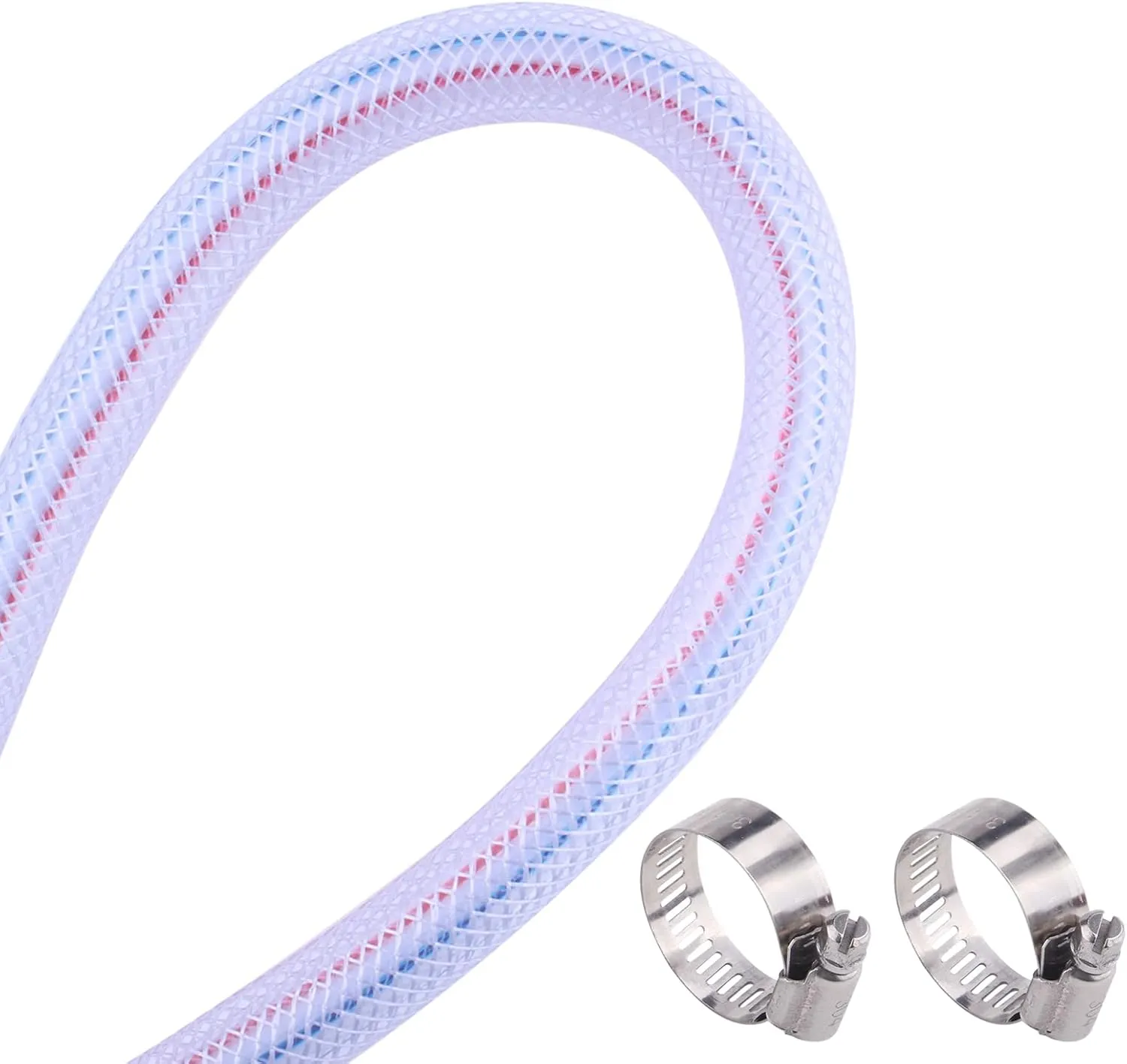 Soft Braided PVC Tubing - 1/2" x 3/4" OD High Pressure Clear Flexible PVC Tube Reinforced Vinyl Hose for Water, Oil with 2pcs Hose Clamps (25Ft)
