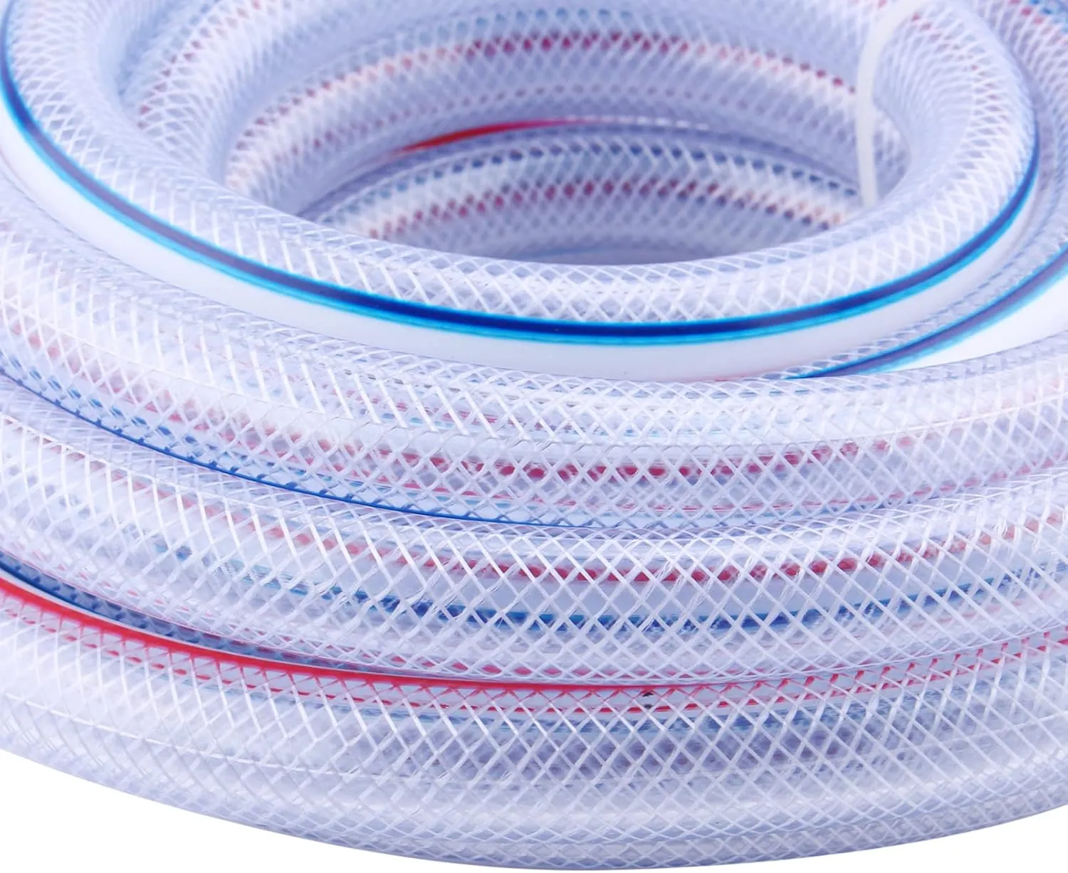 Soft Braided PVC Tubing - 1/2" x 3/4" OD High Pressure Clear Flexible PVC Tube Reinforced Vinyl Hose for Water, Oil with 2pcs Hose Clamps (25Ft)