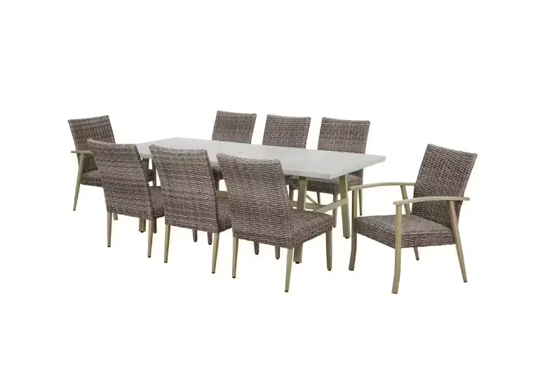 Solace Hill 9-Piece Padded Wicker Outdoor Dining Set
