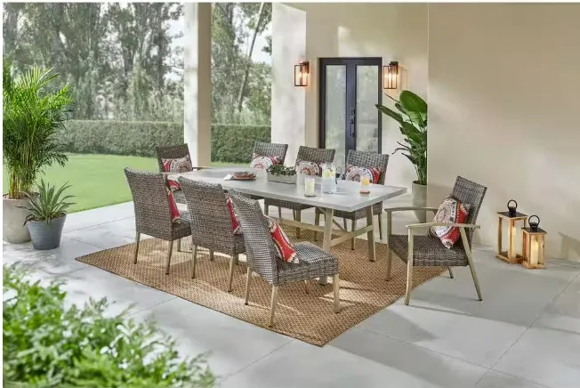Solace Hill 9-Piece Padded Wicker Outdoor Dining Set