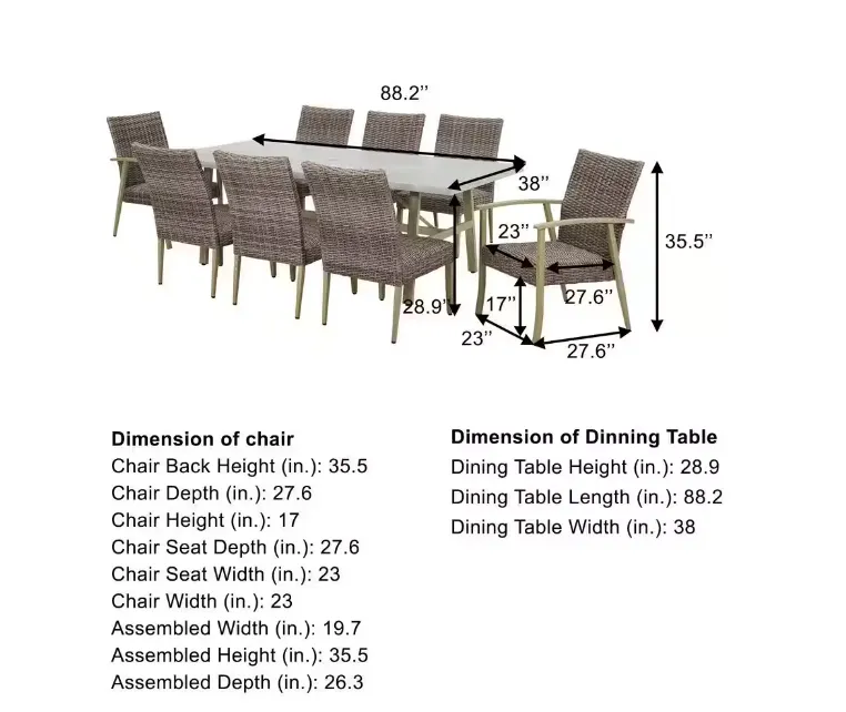 Solace Hill 9-Piece Padded Wicker Outdoor Dining Set