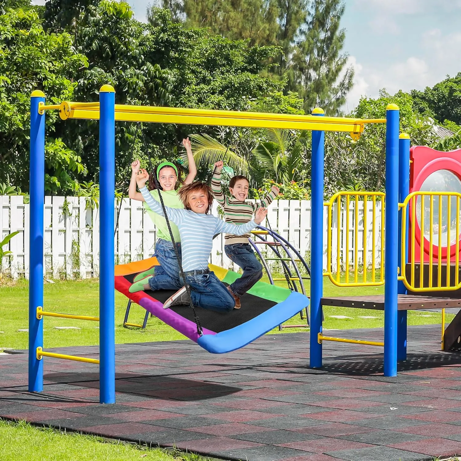 Sorbus 60" Saucer Swing for Kids - 700lbs Big Platform Tree Glider Therapy - Adjustable Ropes & Durable Seat - Trampoline Net for Swing Set, Backyard, Indoor/Outdoor, Gift