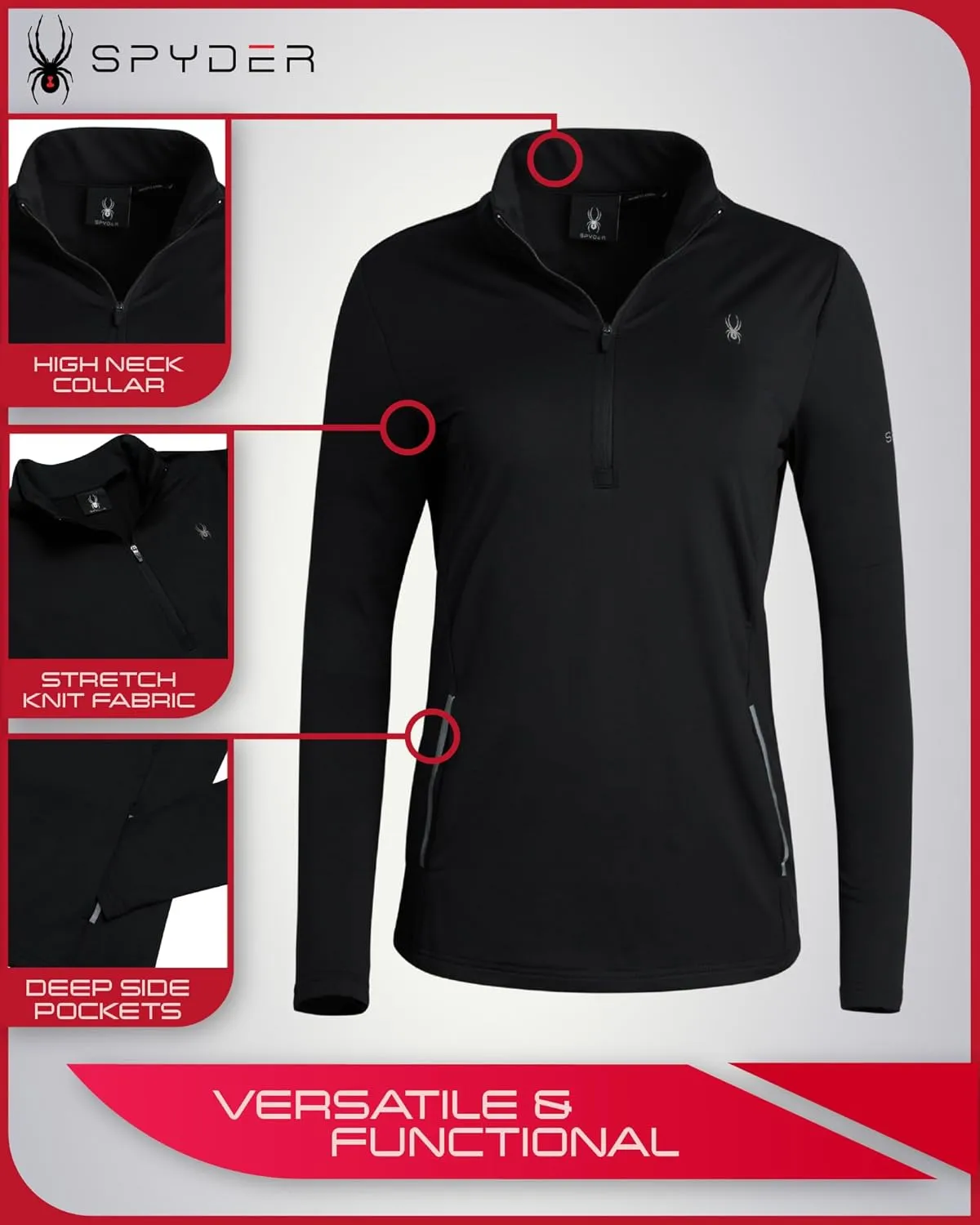 Spyder Womens Quarter Zip Pullover - Lightweight UPF50  1/4 Zip Mock Neck Sweatshirt - Hiking Running Workout Tops for Women