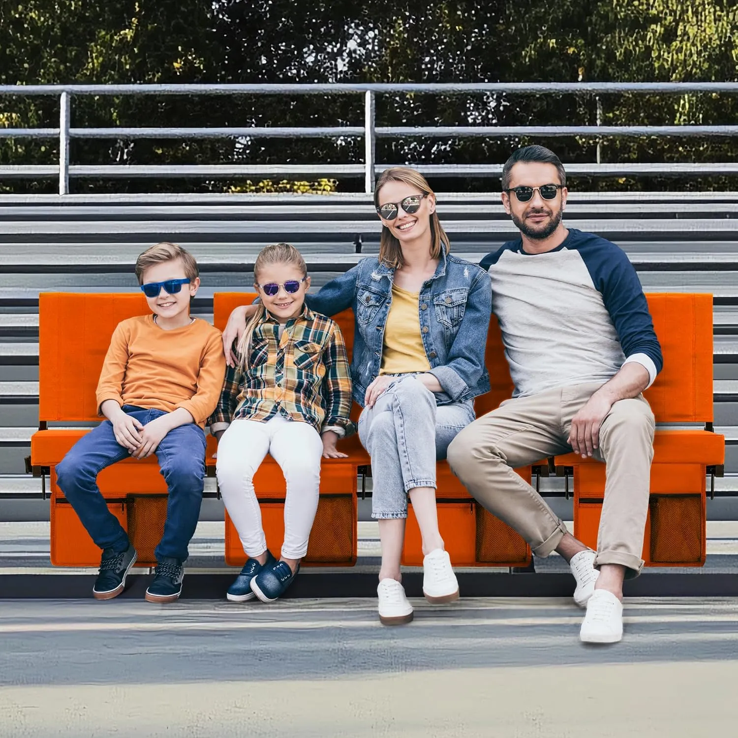 Stadium Seat for Bleachers with Back Support and Cushion, Bleacher Seats with Shoulder Strap and Cup Holder, Padded Portable Folding Comfort Stadium Chair, for Sports Events, Orange (1pcs)
