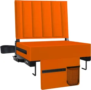 Stadium Seat for Bleachers with Back Support and Cushion, Bleacher Seats with Shoulder Strap and Cup Holder, Padded Portable Folding Comfort Stadium Chair, for Sports Events, Orange (1pcs)