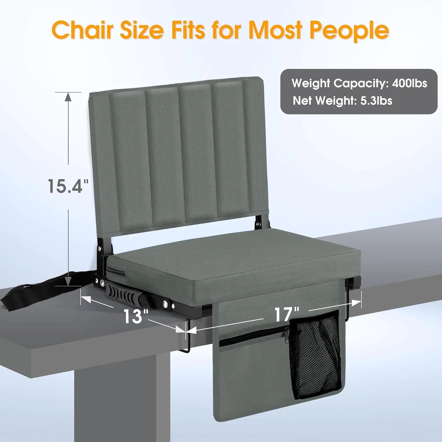 Stadium Seat for Bleachers with Back Support, Portable Bleacher Seat with Wide Comfy Padded Cushion, Metal Hook, Folding Stadium Chair with Shoulder Strap, Carry Handle, Cup Holder