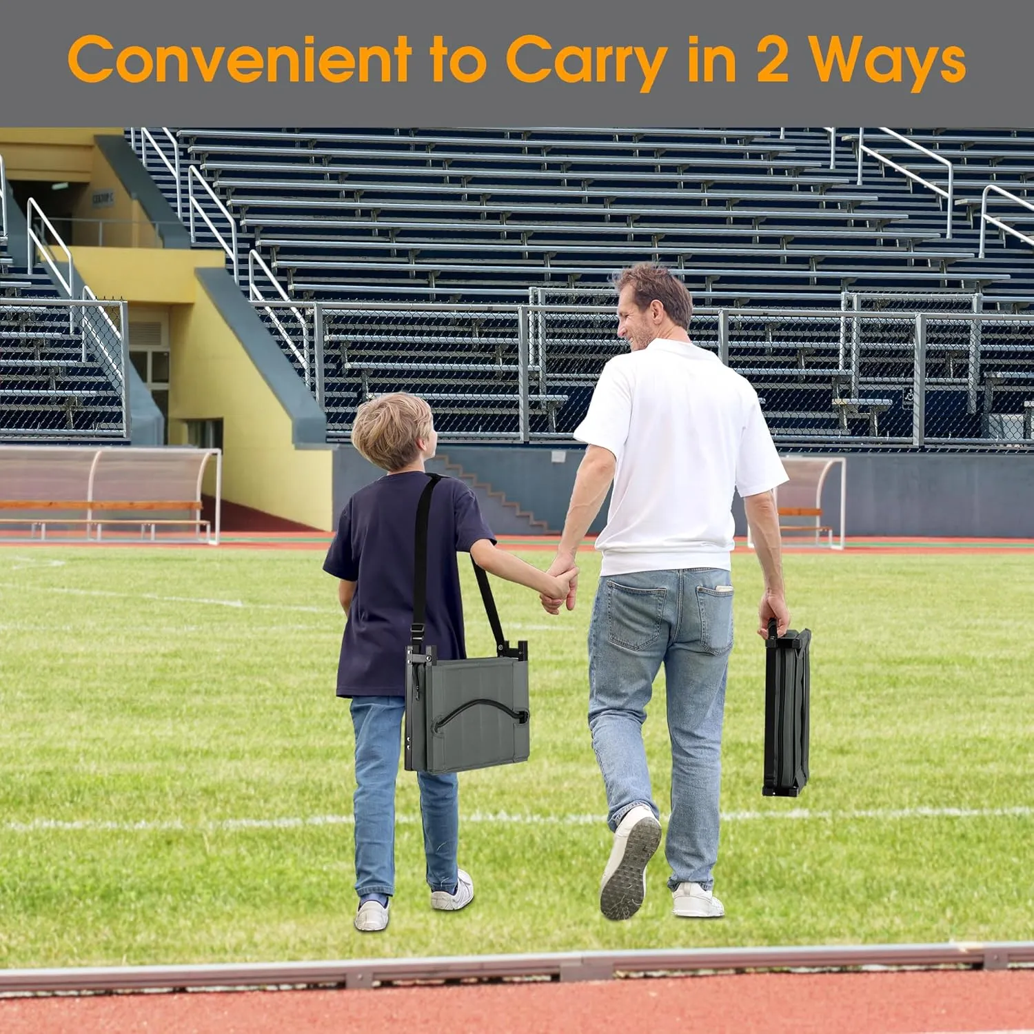 Stadium Seat for Bleachers with Back Support, Portable Bleacher Seat with Wide Comfy Padded Cushion, Metal Hook, Folding Stadium Chair with Shoulder Strap, Carry Handle, Cup Holder