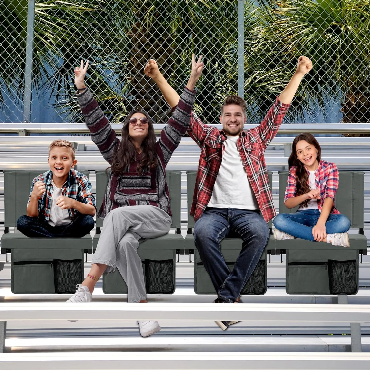 Stadium Seat for Bleachers with Back Support, Portable Bleacher Seat with Wide Comfy Padded Cushion, Metal Hook, Folding Stadium Chair with Shoulder Strap, Carry Handle, Cup Holder
