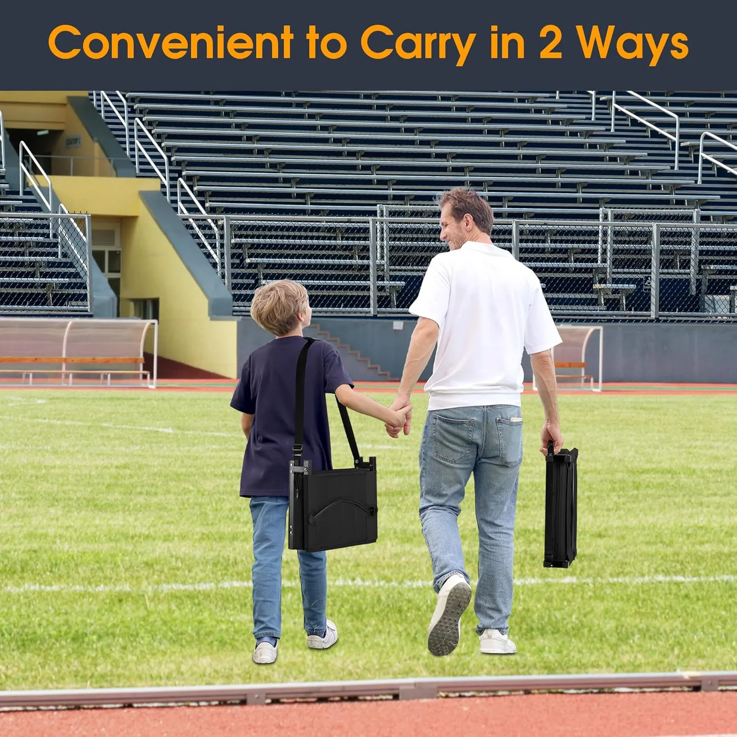 Stadium Seat for Bleachers with Back Support, Portable Bleacher Seat with Wide Comfy Padded Cushion, Metal Hook, Folding Stadium Chair with Shoulder Strap, Carry Handle, Cup Holder