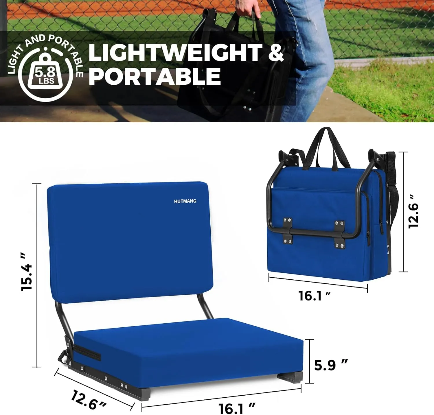 Stadium Seats for Bleachers with Back Support,Stadium Seating for Bleachers with Comfy Padded Active Foam Backs,Portable Folding Stadium Chair with Shoulder Strap,Bleacher Chairs with Back