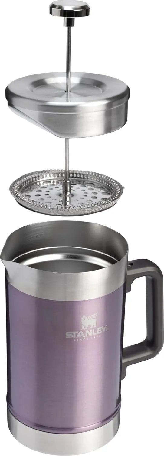 Stanley Classic Stay-Hot French Press Coffee Maker 48 oz | 5 Minute Brew, 4 Hours Hot | Mesh Filter for Coffee Grounds | Insulated Stainless Steel French Press | BPA-Free | Wisteria Shine