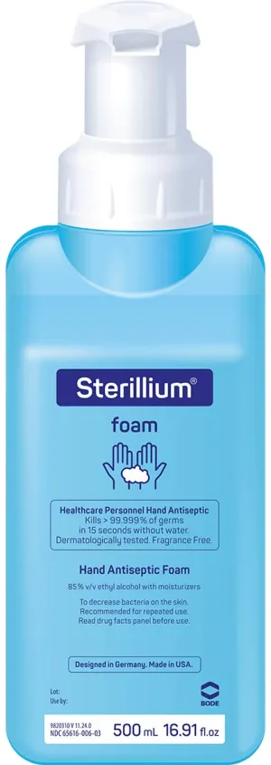 Sterillium© foam Healthcare Hand Antiseptic Sanitizer, 500mL, 85% Alcohol with Moisturizers, Fragrance-Free (8-pack)