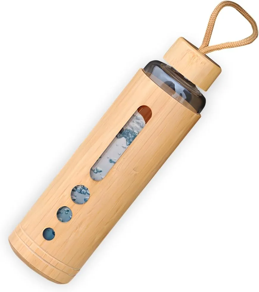 Stylish Glass Water Bottle, Sustainable 550ml (19oz) BPA-Free Reusable Bottle with Wide Mouth and Wooden Design, Great Gift for Boyfriend, Girlfriend, Ideal for Home, Gym, Office, & Travel
