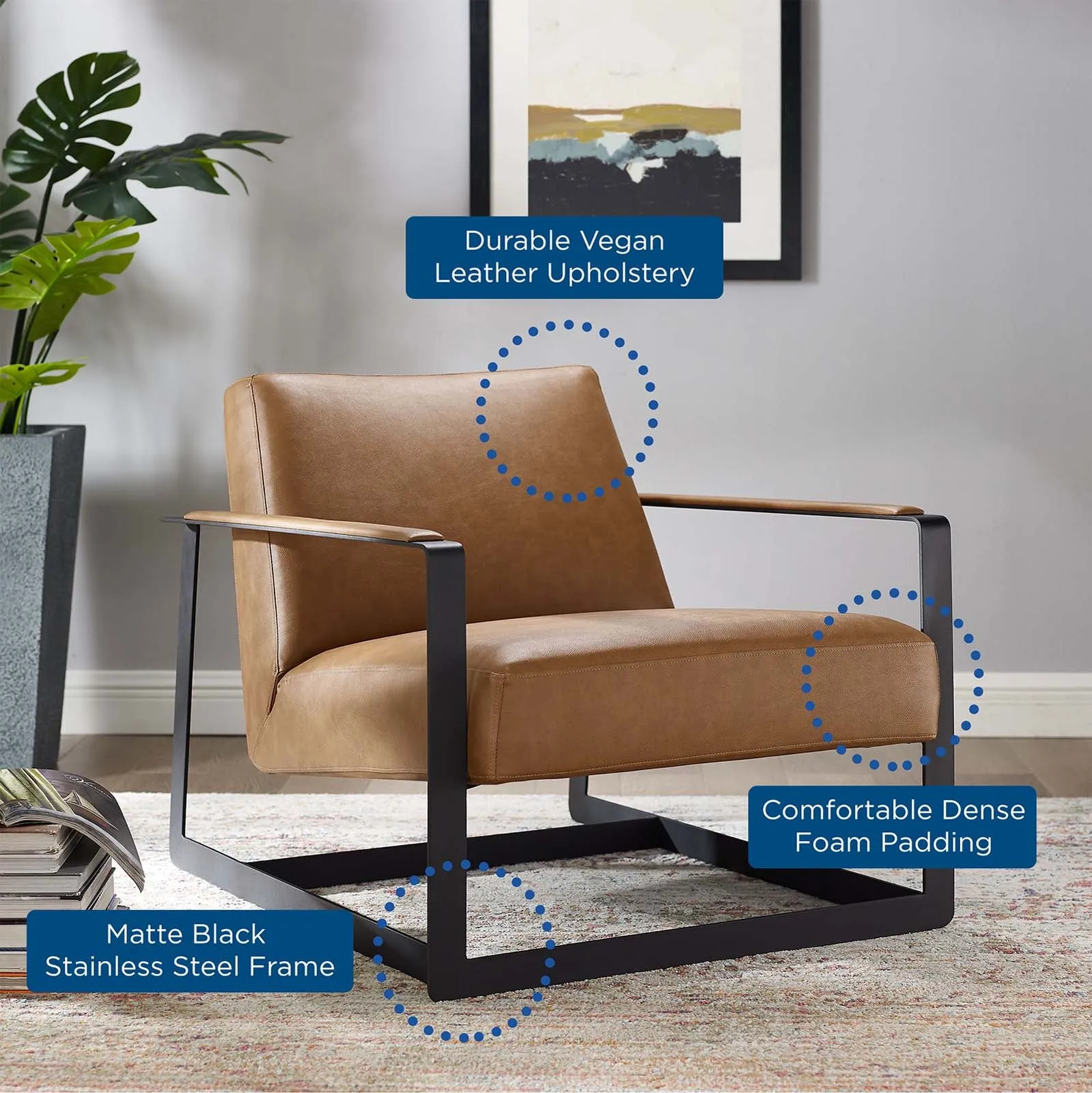 Summit Vegan Leather Lounge Chair in Tan Vegan Leather